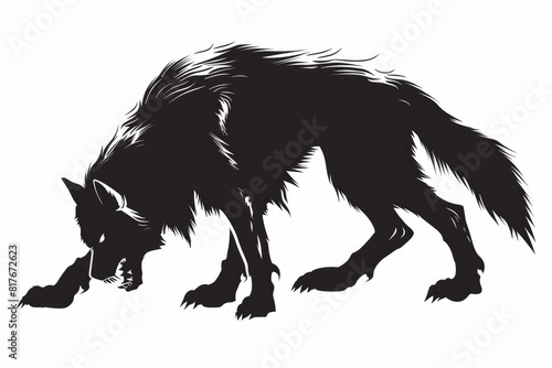 A striking black and white silhouette of a wolf. Perfect for wildlife and nature themes