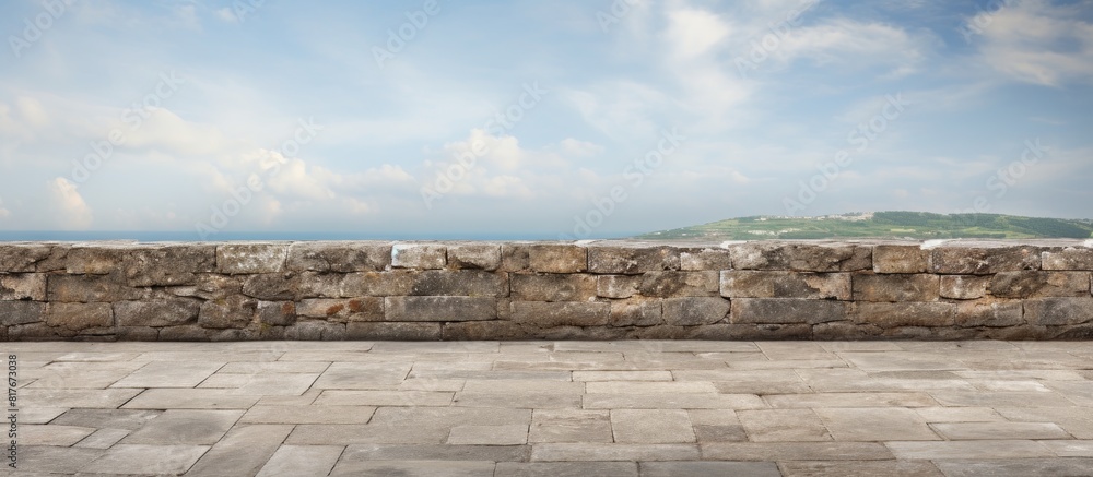 An image of an aged stone wall with a view of copy space
