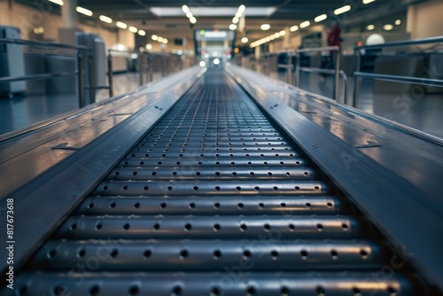 Baggage conveyor belt at the airport is empty © VolumeThings