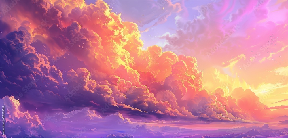 Abstract background, Beautiful Landscape Background Sky Clouds Sunset Oil Painting Wallpaper 