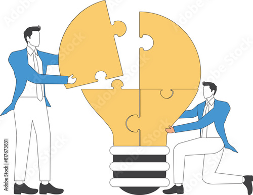 Jigsaw puzzle light bulb, Business people with jigsaw puzzle , Concept business vector illustration.