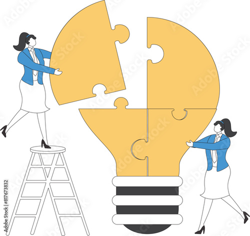 Jigsaw puzzle light bulb Businesswoman