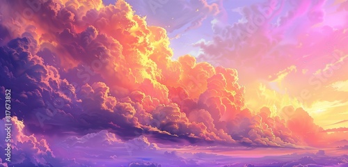 Abstract background  Beautiful Landscape Background Sky Clouds Sunset Oil Painting Wallpaper 