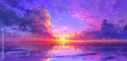 Abstract background, Beautiful Landscape Background Sky Clouds Sunset Oil Painting Wallpaper 