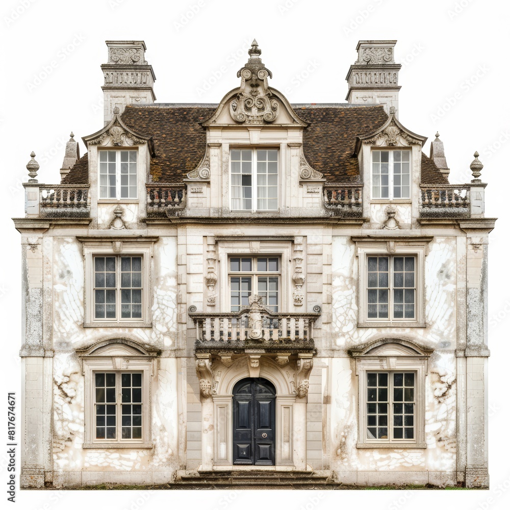 Naklejka premium photo of a neo renaissance english manor house 18th century, completely white background, isolated