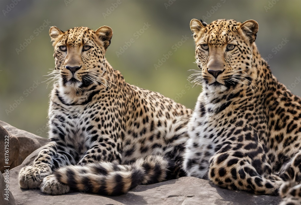 Obraz premium A view of 2 Leopards on a rock