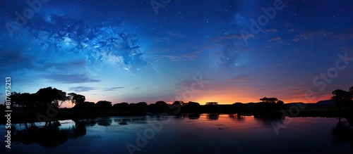 A breathtaking summer night sky showcasing the ethereal beauty of the Milky Way. Creative banner. Copyspace image