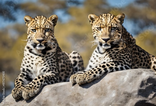 A view of 2 Leopards on a rock