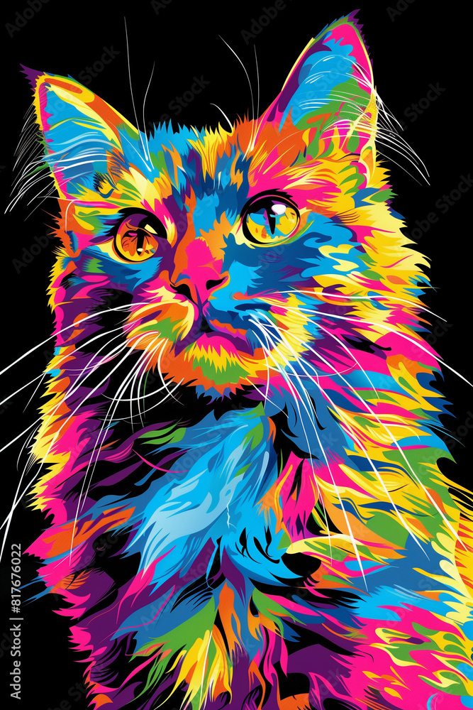 tête de chat pop art, colorée