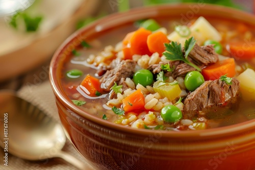 Beef and barley soup with vegetables