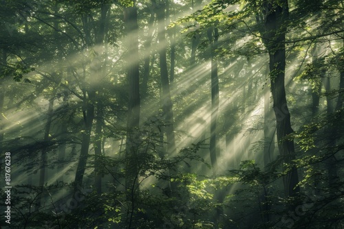 Sunbeams Filtering Through Forest Trees