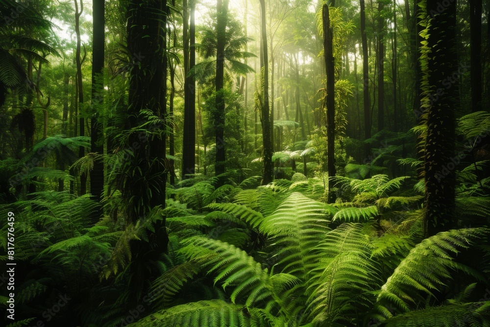 Dense Green Forest with Lush Ferns Dense Green Forest with Lush Ferns