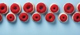 Glazed mini donuts with fresh raspberries and blueberries in an image with copy space