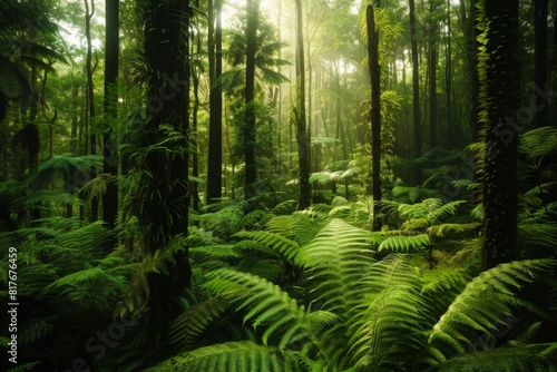 Dense Green Forest with Lush Ferns