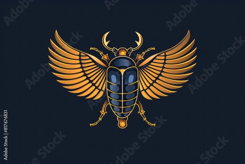 Winged scarab beetle on a dark surface. Suitable for educational materials