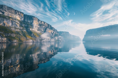 Calm Fjord Reflecting Majestic Cliffs and Sky