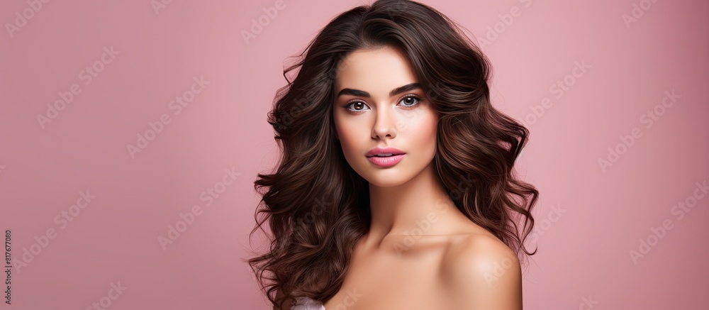 A stunning brunette girl is captured in a studio shot with a pink background for a cosmetic concept Copy space image A stunning brunette girl is captured in a studio shot with a pink background for a cosmetic concept Copy space image