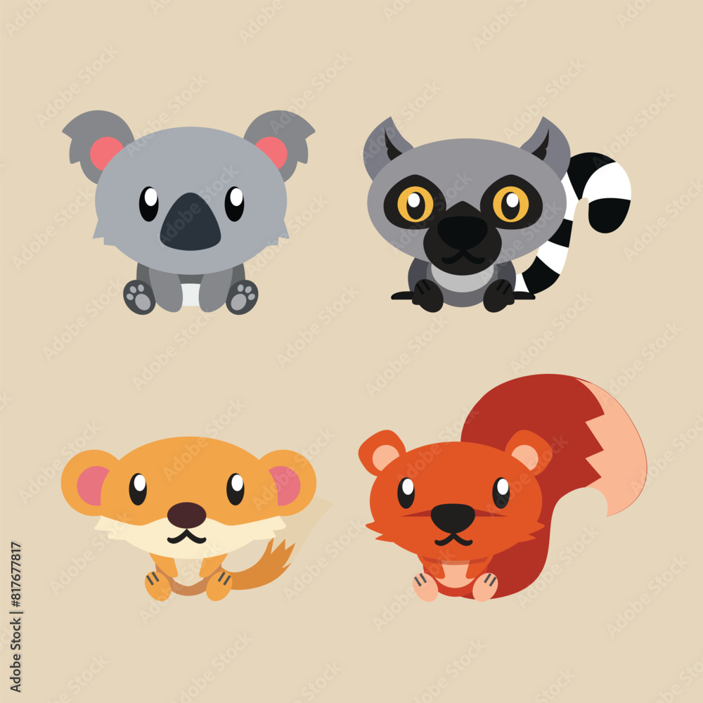 Cute illustrations of Koalas, Lemurs, Ferrets, and Squirrels Cute illustrations of Koalas, Lemurs, Ferrets, and Squirrels