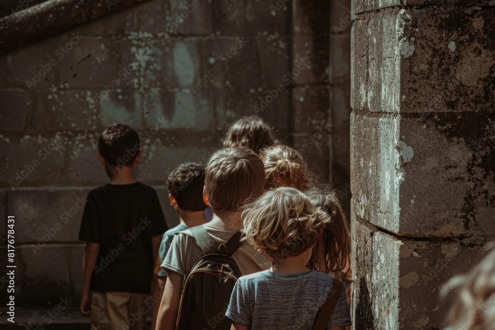 Group of children walking on the street in Prague, Czech Republic. Group of children walking on the street in Prague, Czech Republic.
