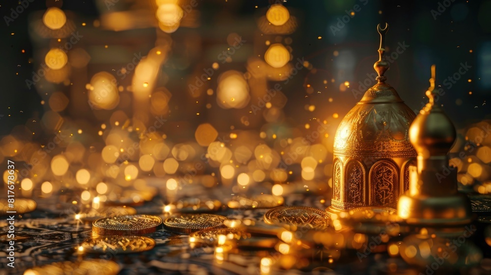 Obraz premium Luminous Islamic Architectural Splendor Reflected in Tranquil Waters