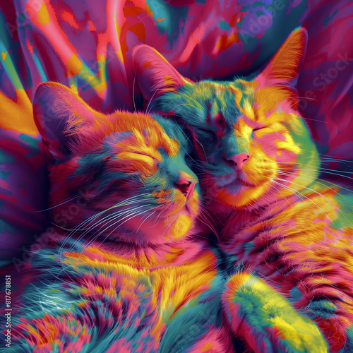 chats calin, amour, pop art, coloré photo