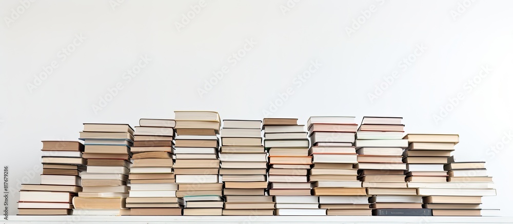 A white background with a stack of old books providing copy space image A white background with a stack of old books providing copy space image