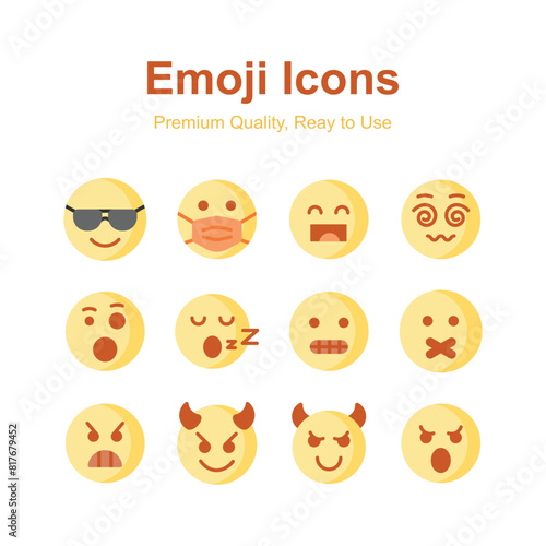Emoticon icons, cute expressions, set of premium emoji icons