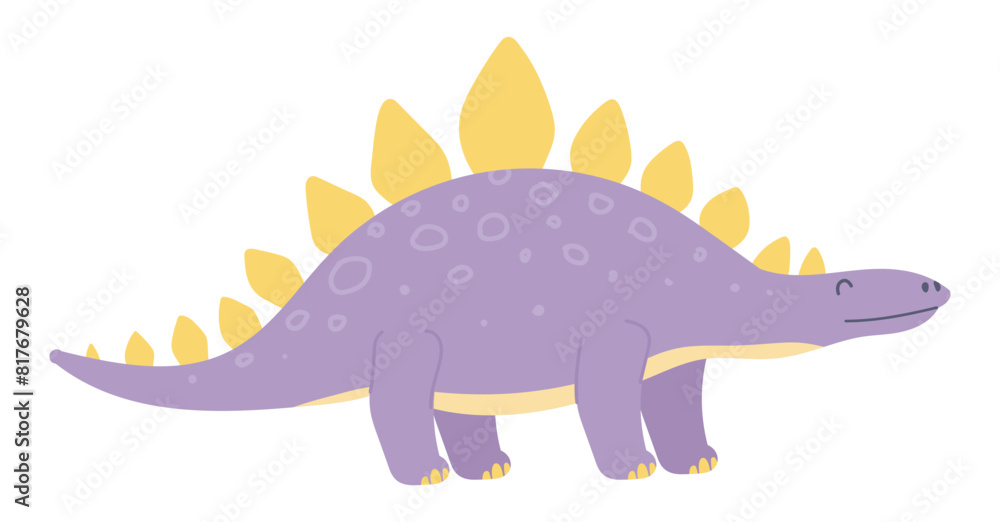 Cute dinosaur with spikes spine in flat design. Funny stegosaurus dino. Vector illustration isolated. Cute dinosaur with spikes spine in flat design. Funny stegosaurus dino. Vector illustration isolated.