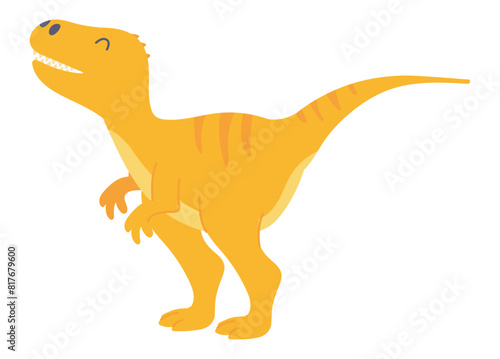 Cute orange dinosaur t-rex in flat design. Funny tyrannosaurus reptile. Vector illustration isolated.