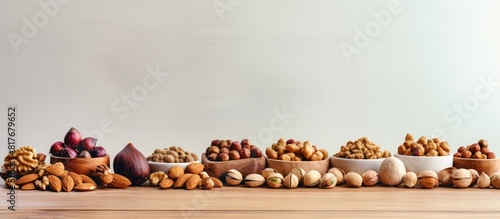 A copy space image featuring a variety of nuts beautifully arranged on a table