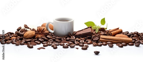 A copy space image featuring gourmet coffee and chocolate annella on a white background photo