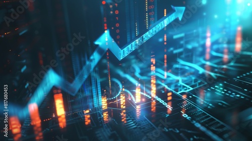 A dynamic and vibrant image illustrating a futuristic digital stock market growth with glowing graphs and circuit patterns photo