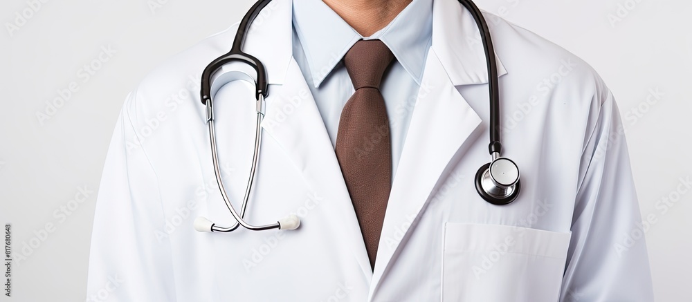 Copy space image of a attractive doctor wearing a white medical coat and a stethoscope on a white background Copy space image of a attractive doctor wearing a white medical coat and a stethoscope on a white background