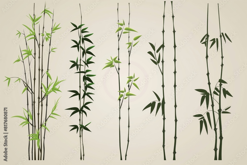Collection of simple and elegant bamboo illustrations, perfect for creating a serene, zenlike atmosphere in various design projects Collection of simple and elegant bamboo illustrations, perfect for creating a serene, zenlike atmosphere in various design projects