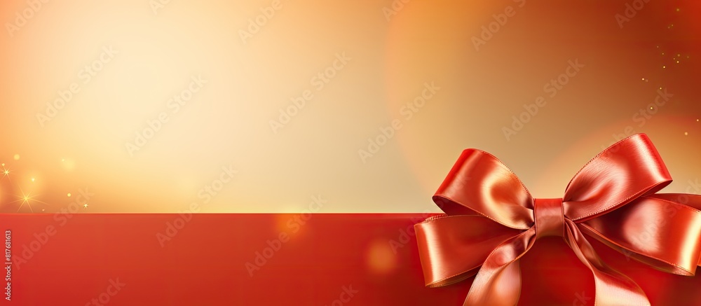 A red background with a ribbon bow creating a welcoming card with ample copy space for texts or other visual elements A red background with a ribbon bow creating a welcoming card with ample copy space for texts or other visual elements