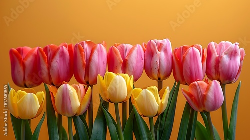 Beautiful tulips on solid background with copy space