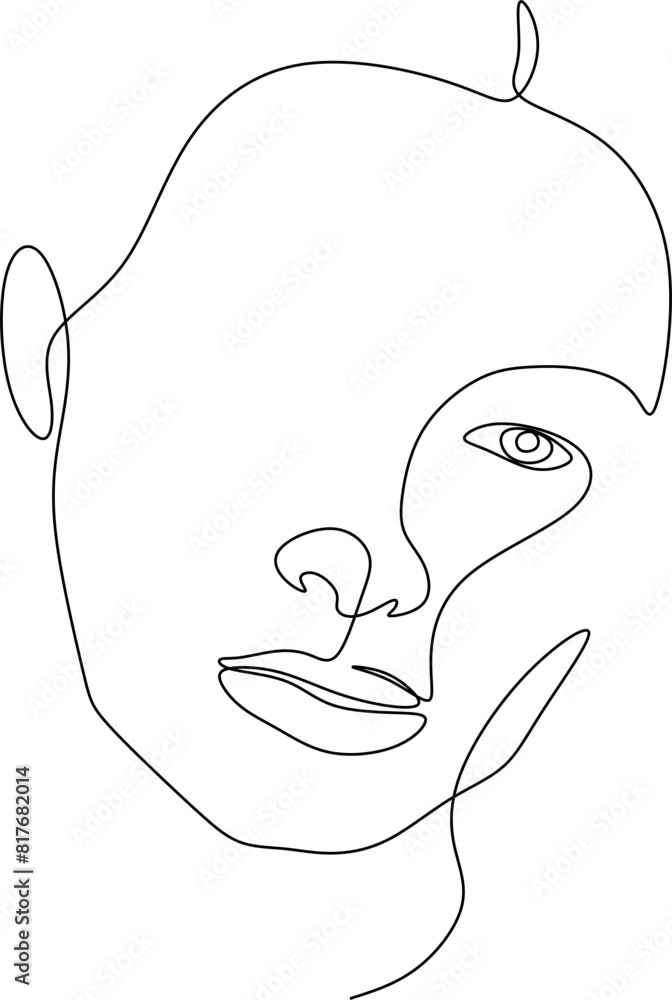 Continuous line drawing of faces and hairstyles set, fashion concept, woman beauty minimalist, vector.