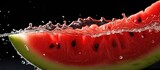 A close up image of a watermelon sliced open revealing its seeds with empty space for text. Creative banner. Copyspace image