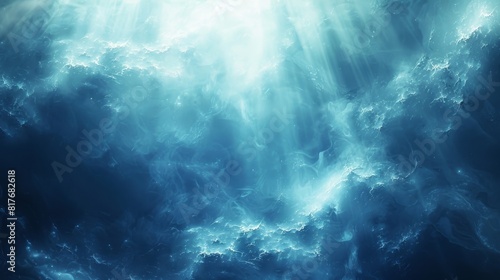 Serene blue and white gradient abstract backdrop with light rays effect  simulating underwater tranquility or a heavenly sky