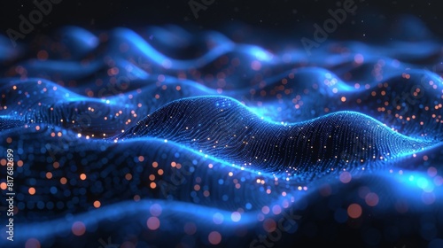 Abstract blue wave pattern with glowing particles, perfect for technology and futuristic design themes © Riccardo