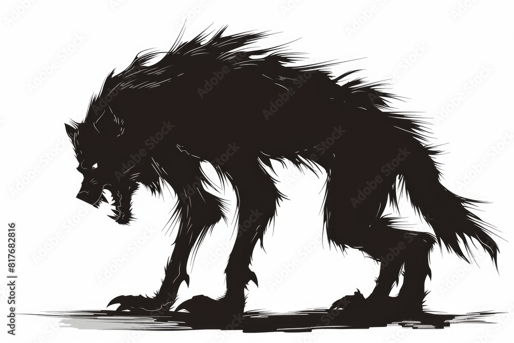 Detailed black and white illustration of a wolf. Suitable for wildlife themes Detailed black and white illustration of a wolf. Suitable for wildlife themes
