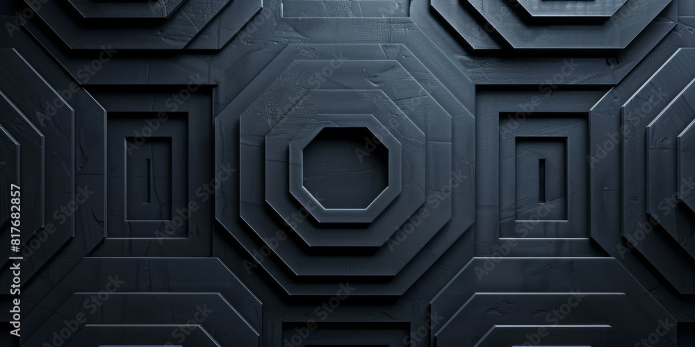 Black wall adorned with intricate geometric shapes Black wall adorned with intricate geometric shapes