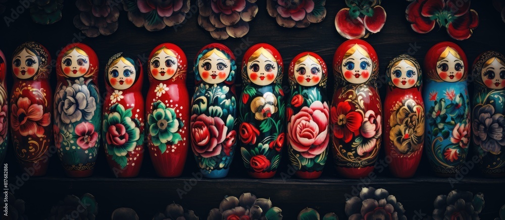 An arrangement of nested matryoshka dolls in a diminishing size sequence creating a captivating composition with ample copy space image An arrangement of nested matryoshka dolls in a diminishing size sequence creating a captivating composition with ample copy space image
