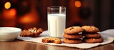 A copy space image of homemade cookies with boiled condensed milk on a table background