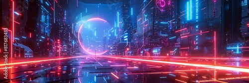 Cityscape filled with neon lights  showcasing a futuristic urban environment