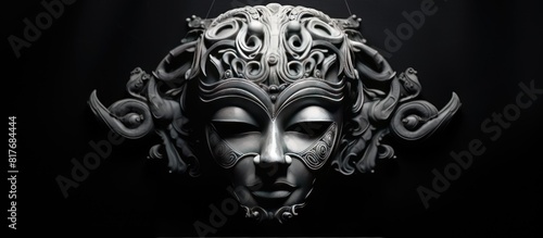 Monotone still life art photography showcasing an ornate mask providing ample copy space for creative use