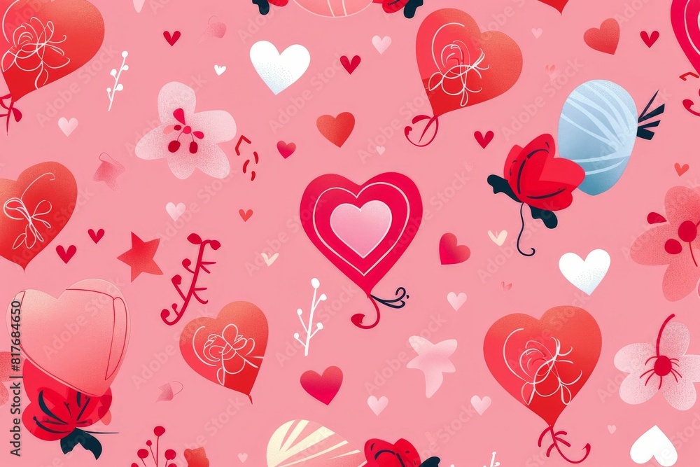 Abstract seamless geometric pattern with hearts in pink colors. Cute background - Valentines day design. Beautiful simple AI generated image in 4K, unique. Abstract seamless geometric pattern with hearts in pink colors. Cute background - Valentines day design. Beautiful simple AI generated image in 4K, unique.