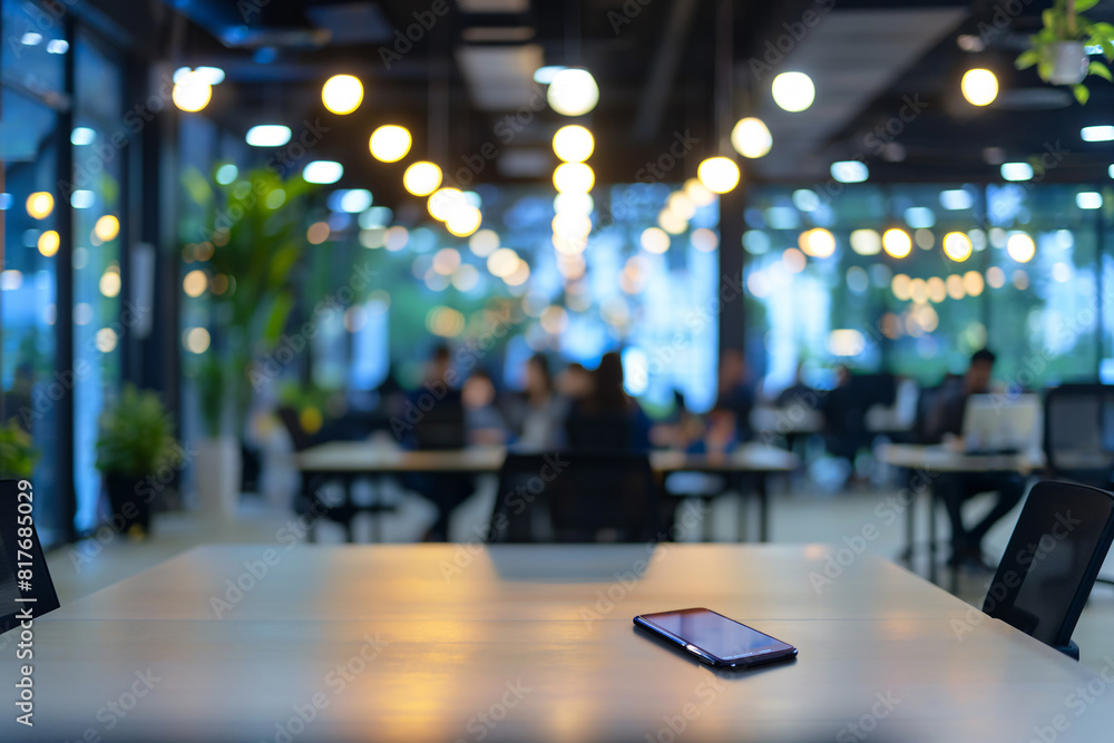 Modern office space with smartphone on table Modern office space with smartphone on table