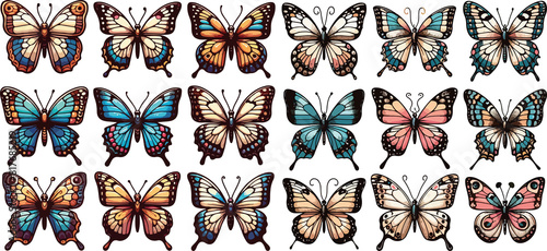 A Collection of Butterflies in Vibrant Colors (PNG with Transparent Background)