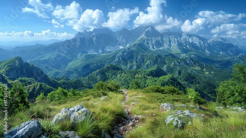 landscape Panoramic view from Rohac peak on Western Tatra mountains or panorama